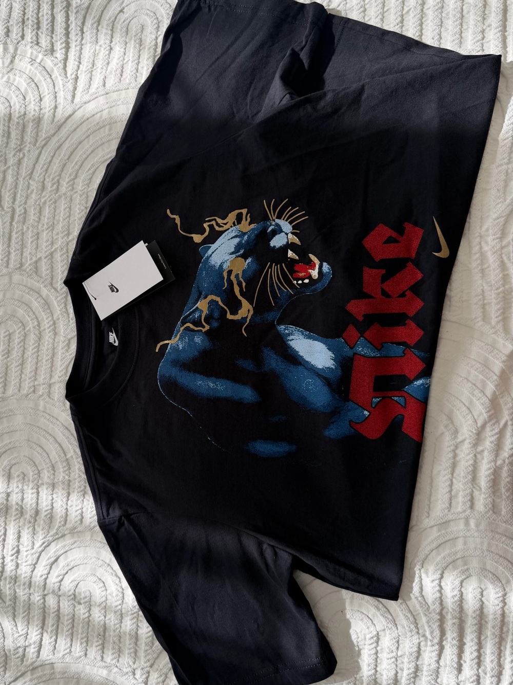 Nike Black Tee with Blue Panther and Red Script